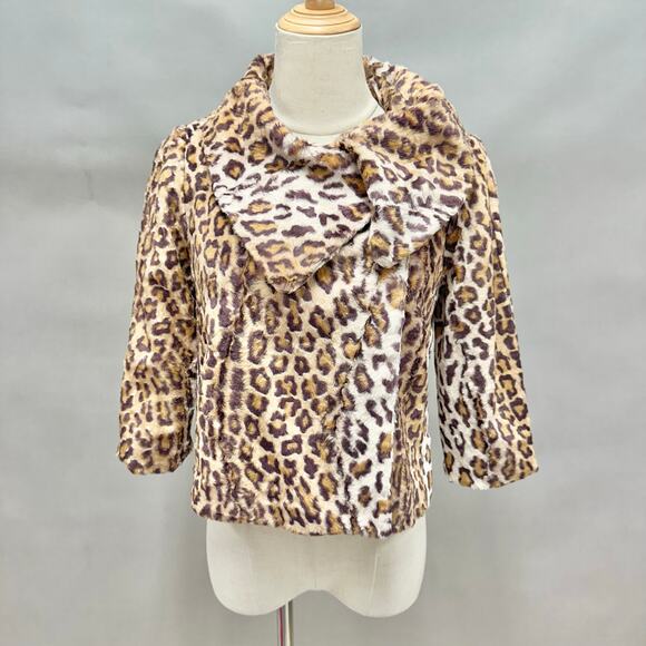 Moda International Faux Fur Lady Jacket Leopard Print Extra Small Cropped Y2k - Picture 1 of 16